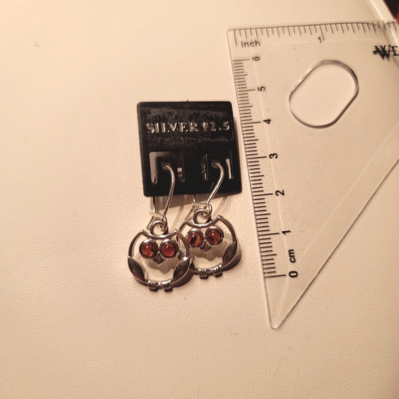 Baltic Amber and sterling silver owl earrings - Picture 2 of 2